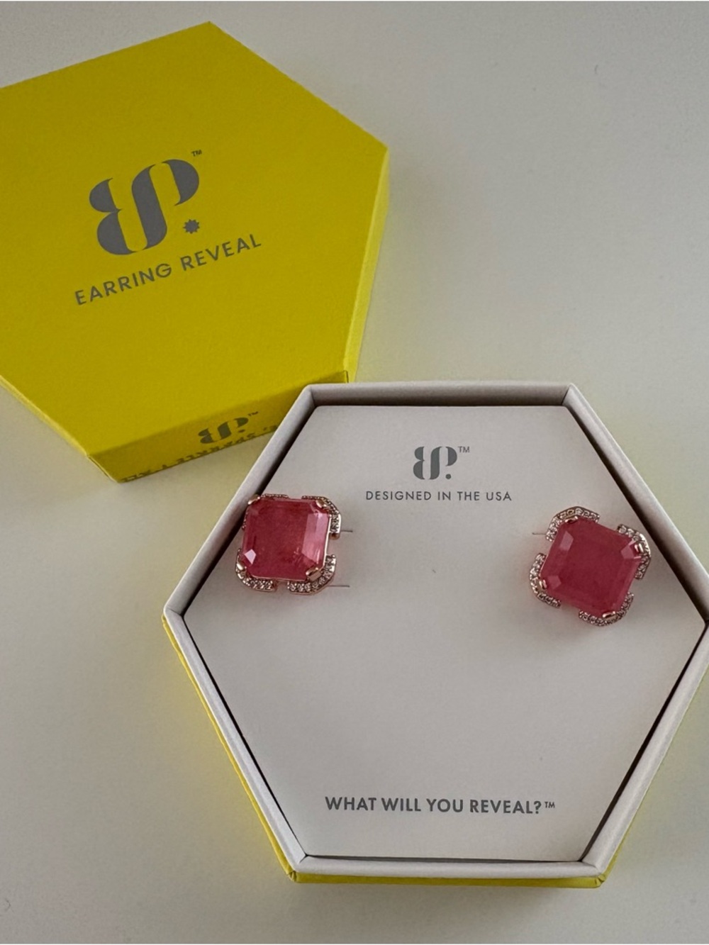 Bomb Party Executive Sparkle Earrings ER87706 Rose Quartz Rose Gold Plating